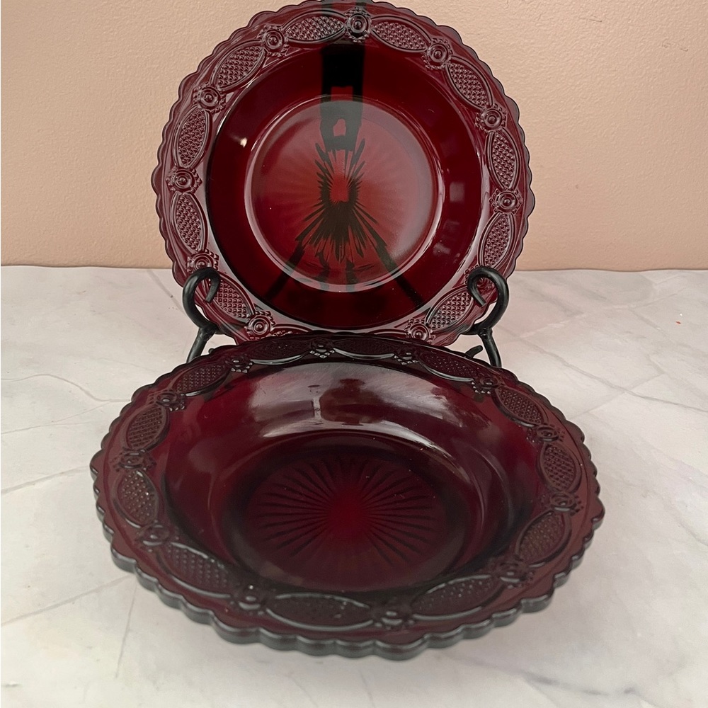 Vintage Avon 1876 Cape Cod Ruby Red 7" Soup/Cereal Bowl. Set of 2